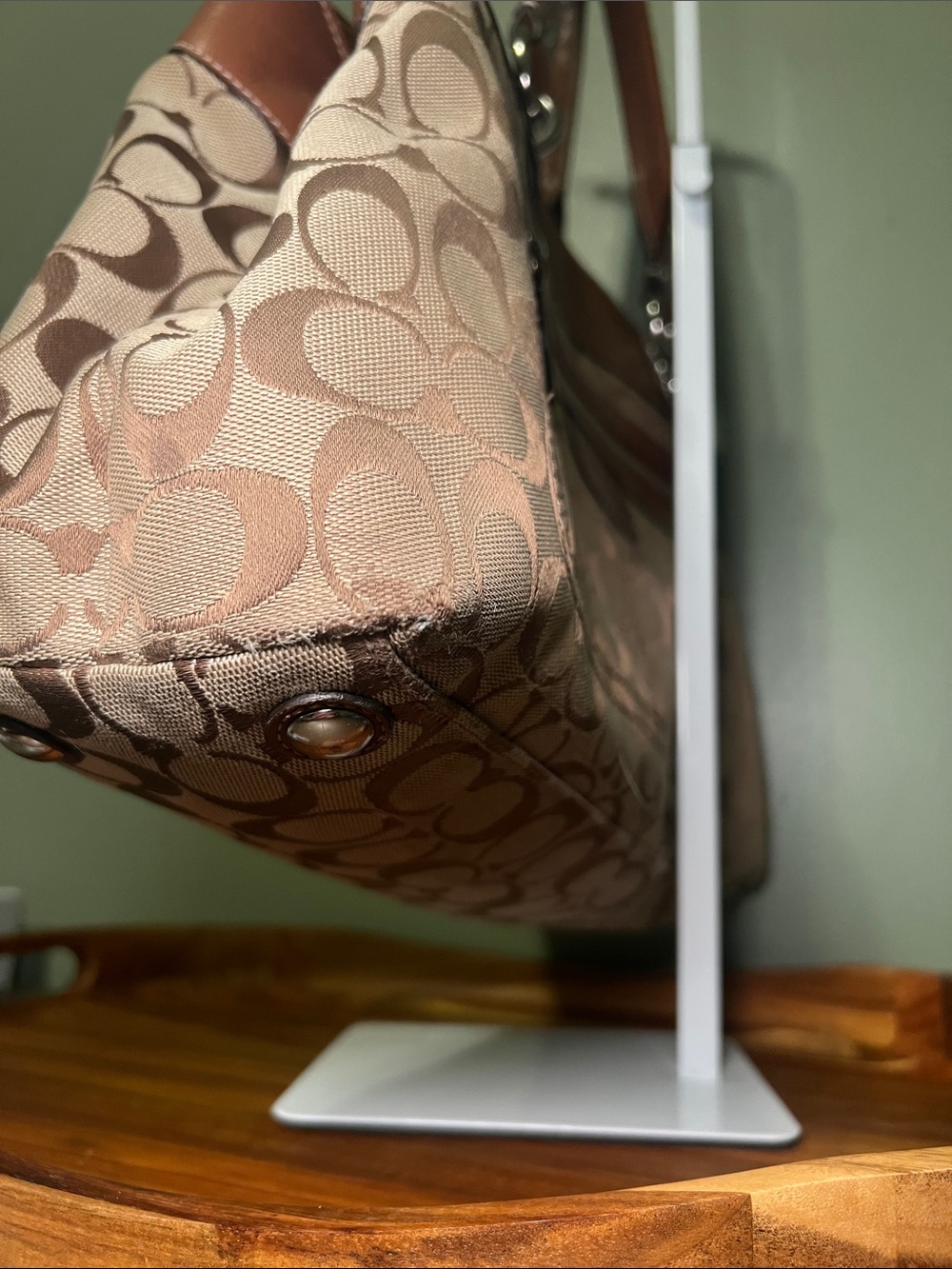 Coach Penelope Signature Jacquard Shoulder Tote with Brown Leather Trim - Picture 4 of 14